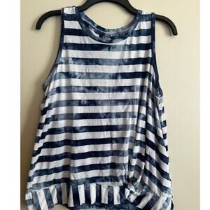 Chaps Striped Tank Top Size L Nautical Knot Detail Ruffle Hem Casual Summer